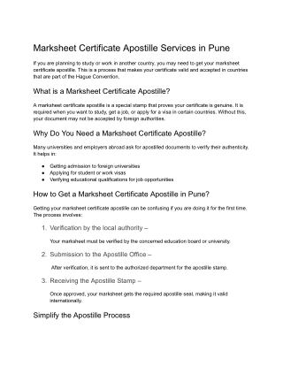 Affordable Marksheet Certificate Apostille Consultancy in Pune