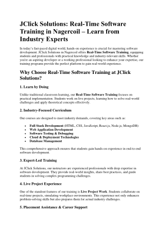 jclick solutions real time software training