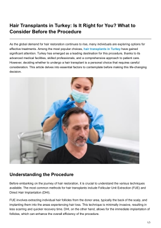 Hair Transplants in Turkey Is It Right for You What to Consider Before the Procedure