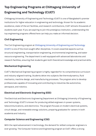 Top Engineering Programs at Chittagong University of Engineering and Technology (CUET)
