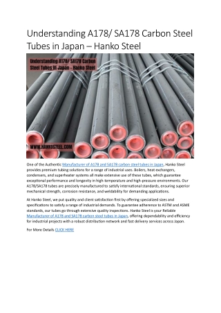 A178 SA178 Carbon Steel Tubes in Japan