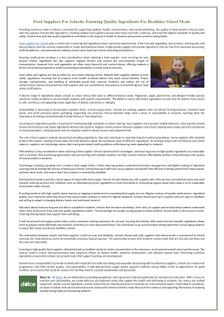 Food Suppliers For Schools - Ensuring Quality Ingredients For Healthier School Meals