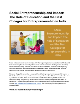 Social Entrepreneurship and Impact_ The Role of Education and the Best Colleges for Entrepreneurship in India