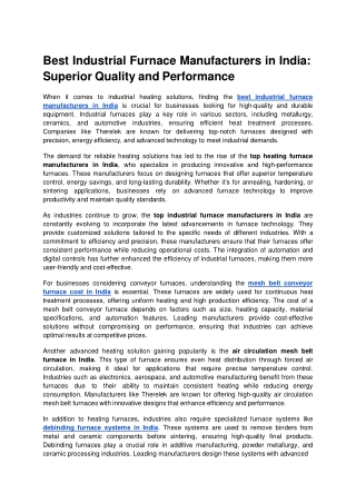 Best Industrial Furnace Manufacturers in India_ Superior Quality and Performance