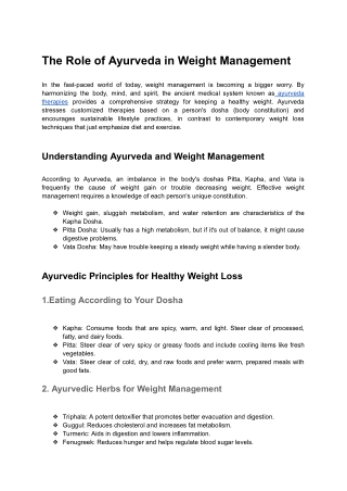 The Role of Ayurveda in Weight Management