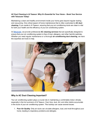 AC Duct Cleaning in Al Taawun_ Why It’s Essential for Your Home – Book Your Service with Teluscare Today