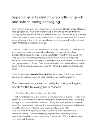 Superior quality stretch wrap rolls for quick and safe shipping packaging