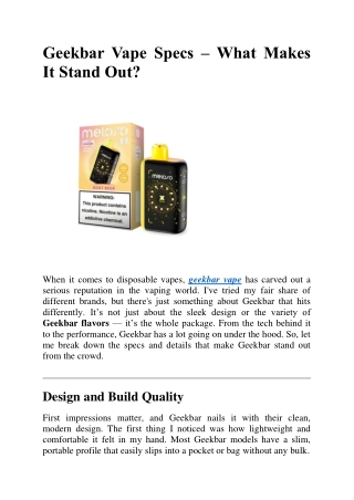 Geekbar Vape Specs – What Makes It Stand Out?