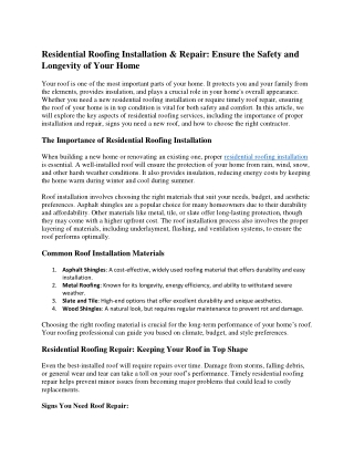residential roofing installation repair ensure