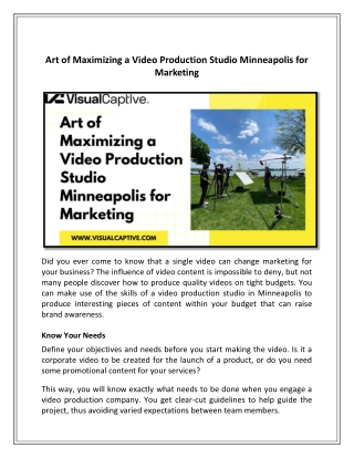 Art of Maximizing a Video Production Studio Minneapolis for Marketing
