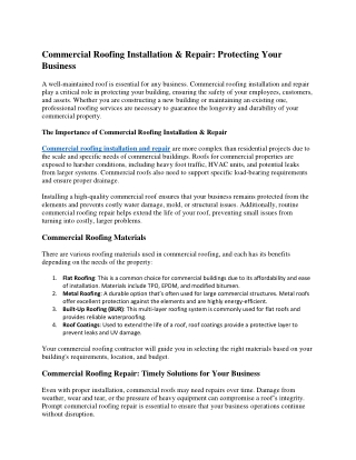 Commercial Roofing Installation & Repair: Protecting Your Business