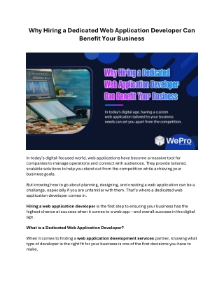 Why Hiring a Dedicated Web Application Developer Can Benefit Your Business