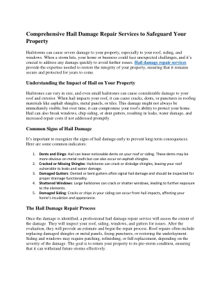 Comprehensive Hail Damage Repair Services to Safeguard Your Property