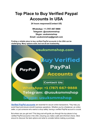 Top Place to Buy Verified Paypal Accounts In USA