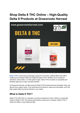 Shop Delta 8 THC Online – High-Quality Delta 8 Products at Grassroots Harvest