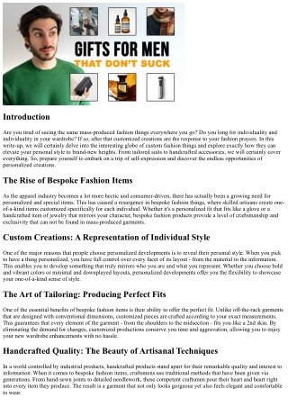 Custom Creations: Checking Out the Globe of Bespoke Fashion Items
