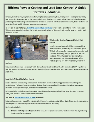 Efficient Powder Coating and Lead Dust Control A Guide for Texas Industries
