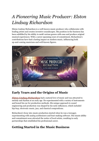 A Pioneering Music Producer_ Elston Lindsay Richardson