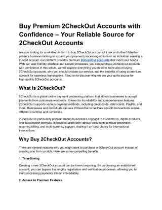 Buy Premium 2CheckOut Accounts with Confidence – Your Reliable Source for 2CheckOut Accounts