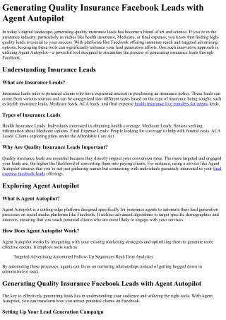 generating quality insurance facebook leads with