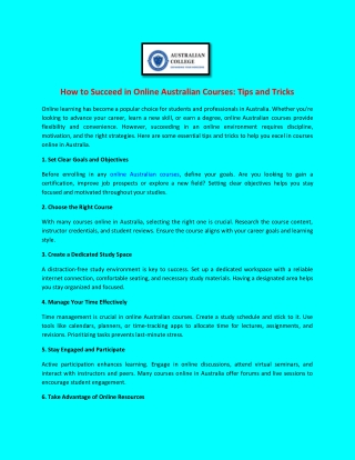 How to Succeed in Online Australian Courses Tips and Tricks