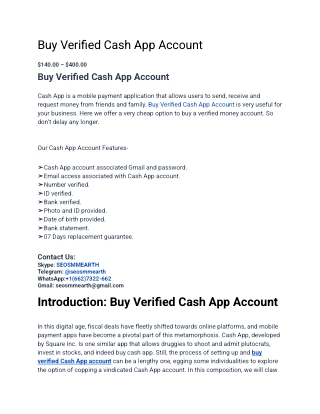 One Of The Best Site To Buy Verified Cash App Account