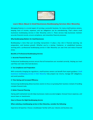 Learn More About in Small Businesses Bookkeeping Services Glen Waverley