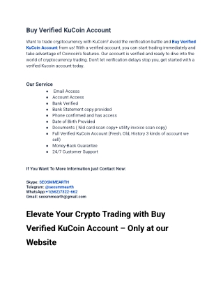 One Of The Best Site To Buy Verified KuCoin Account