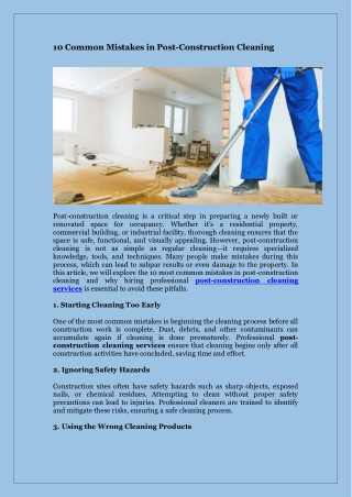10 Common Mistakes in Post-Construction Cleaning