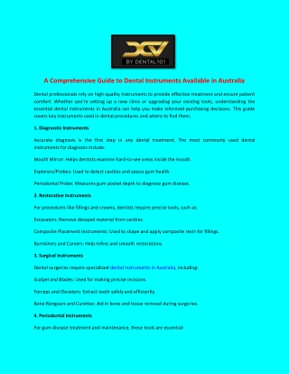 A Comprehensive Guide to Dental Instruments Available in Australia