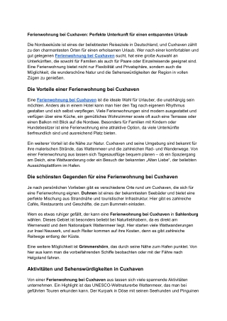 Ferienwohnung bei Cuxhaven_ Perfekte Unterkunft für einen entspannten Urlaub