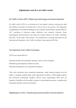Digitalisation and AI in air traffic control