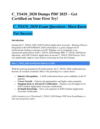C_TS410_2020 Dumps PDF 2025 – Get Certified on Your First Try!