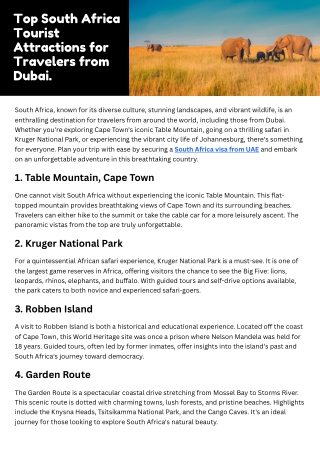 Top South Africa Tourist Attractions for Travelers from Dubai