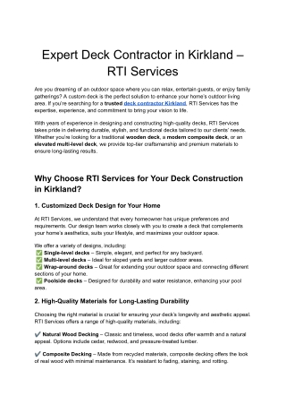 Expert Deck Contractor in Kirkland – RTI Services