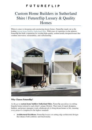 Custom Home Builders in Sutherland Shire