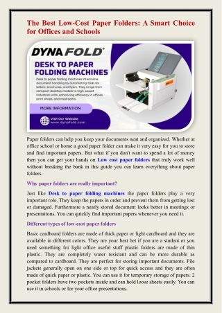 Desk to paper folding machines