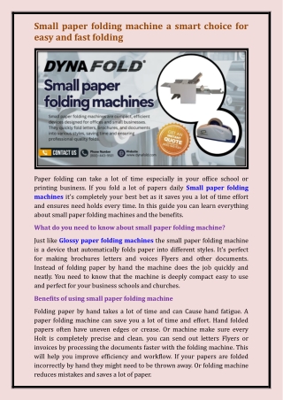Small paper folding machines