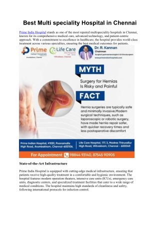 Best Multi speciality Hospital in Chennai