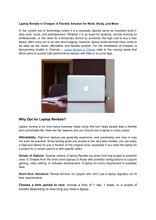 Laptop Rentals in Chetpet - Techtrovesystems