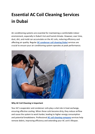 Essential AC Coil Cleaning Services in Dubai