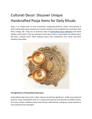 Culturati Decor_ Discover Unique Handcrafted Pooja Items for Daily Rituals