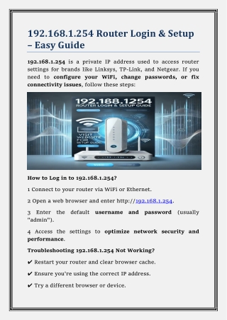 192.168.1.254 Router Login & Setup – Easy Guide