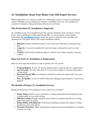 AC Installation: Keep Your Home Cool with Expert Services