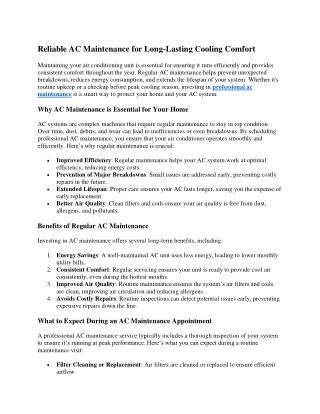 Reliable AC Maintenance for Long-Lasting Cooling Comfort