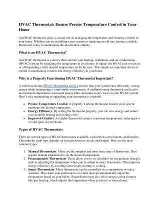 HVAC Thermostat: Ensure Precise Temperature Control in Your Home