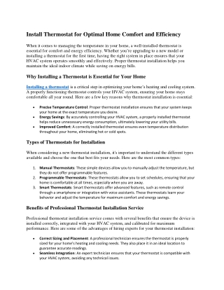 Install Thermostat for Optimal Home Comfort and Efficiency