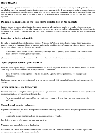 Delicias culinarias: los mejores platos incluidos en tu paquete