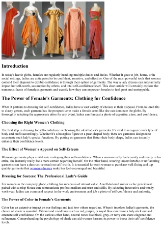The Power of Women's Clothing: Clothing for Self-confidence
