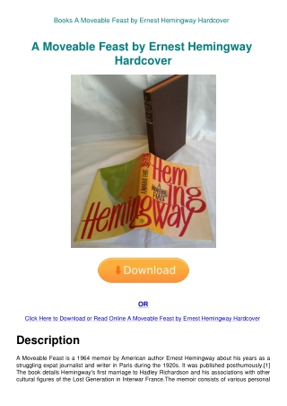 Books A Moveable Feast by Ernest Hemingway Hardcover